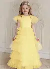 Yellow Colour Exclusive Party Wear Designer South Cotton With Soft Net Kids Heavy Gown Girls Wear Collcetion Kajri-3